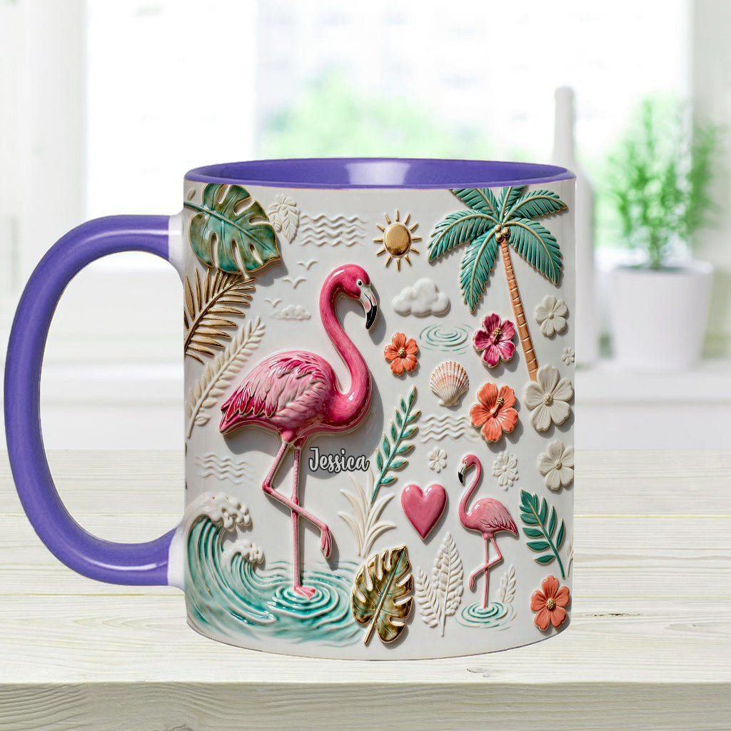Flamingo-Liebe – Personalisierte Tasse und Untersetzer mit Flamingo-Motiv