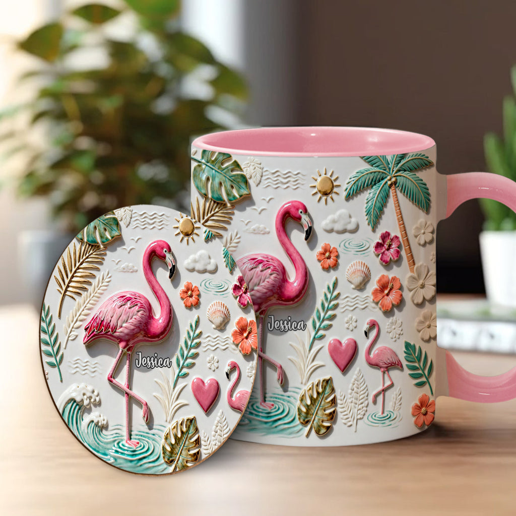 Flamingo-Liebe – Personalisierte Tasse und Untersetzer mit Flamingo-Motiv