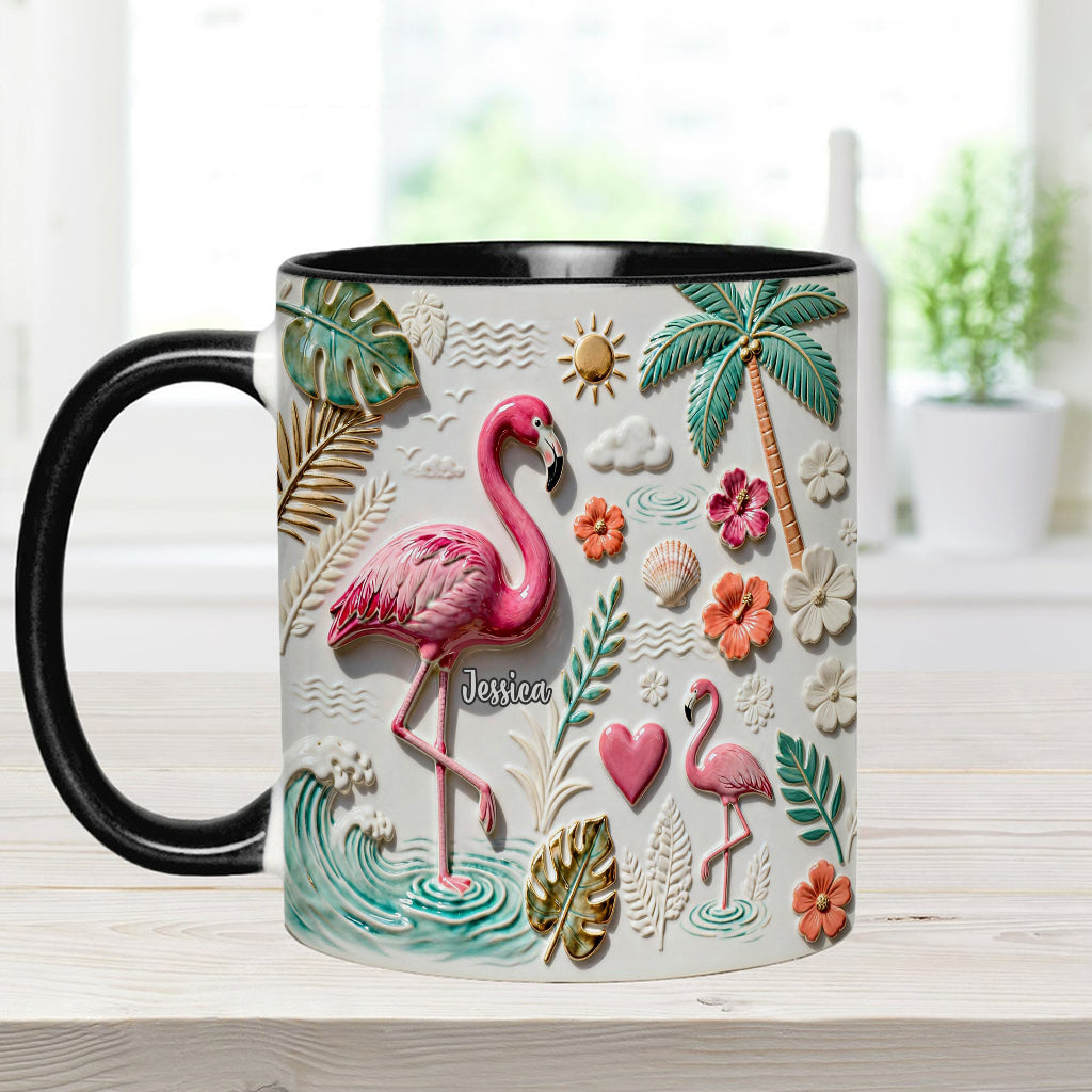 Flamingo-Liebe – Personalisierte Tasse und Untersetzer mit Flamingo-Motiv