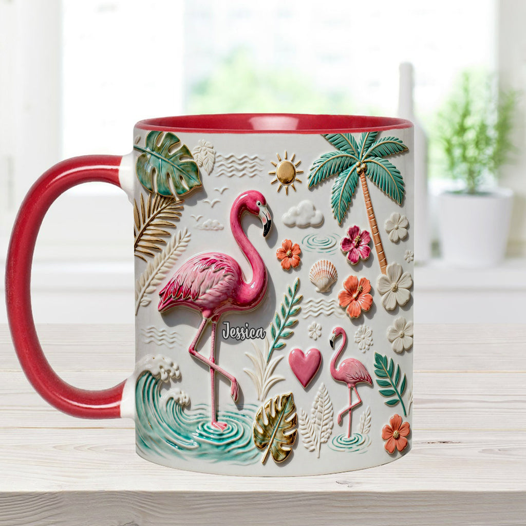 Flamingo-Liebe – Personalisierte Tasse und Untersetzer mit Flamingo-Motiv