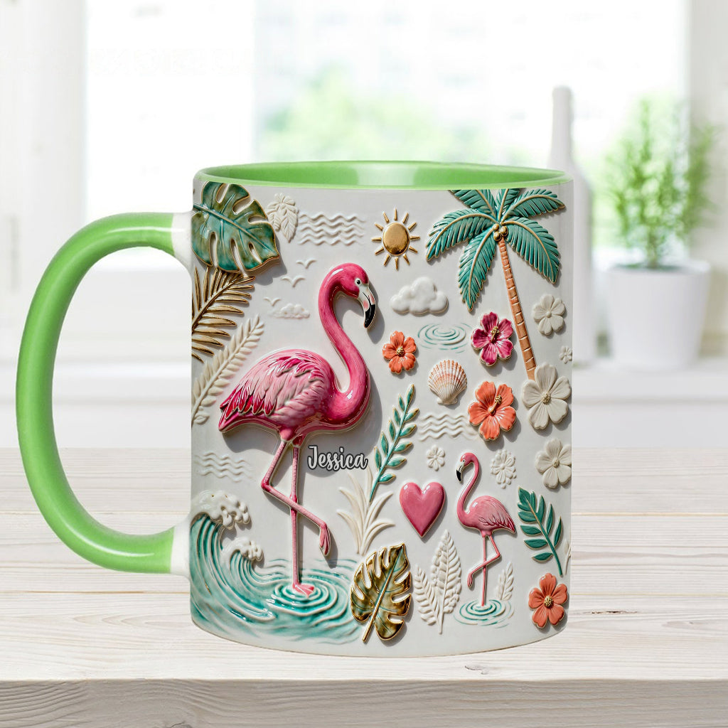 Flamingo-Liebe – Personalisierte Tasse und Untersetzer mit Flamingo-Motiv