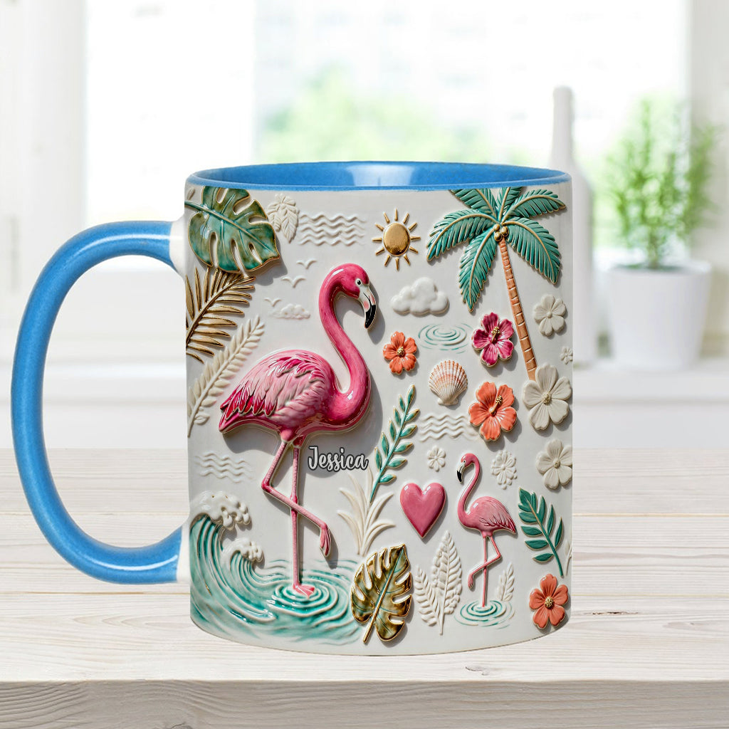 Flamingo-Liebe – Personalisierte Tasse und Untersetzer mit Flamingo-Motiv