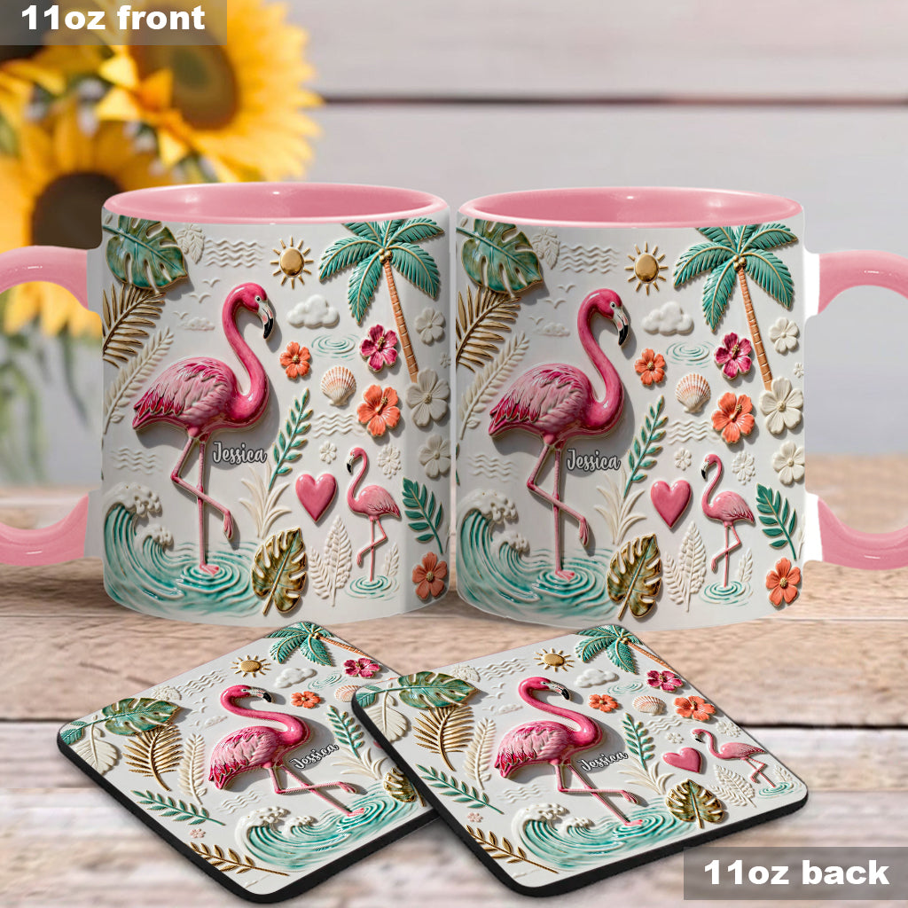 Flamingo-Liebe – Personalisierte Tasse und Untersetzer mit Flamingo-Motiv
