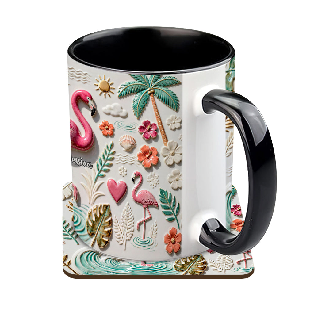 Flamingo-Liebe – Personalisierte Tasse und Untersetzer mit Flamingo-Motiv