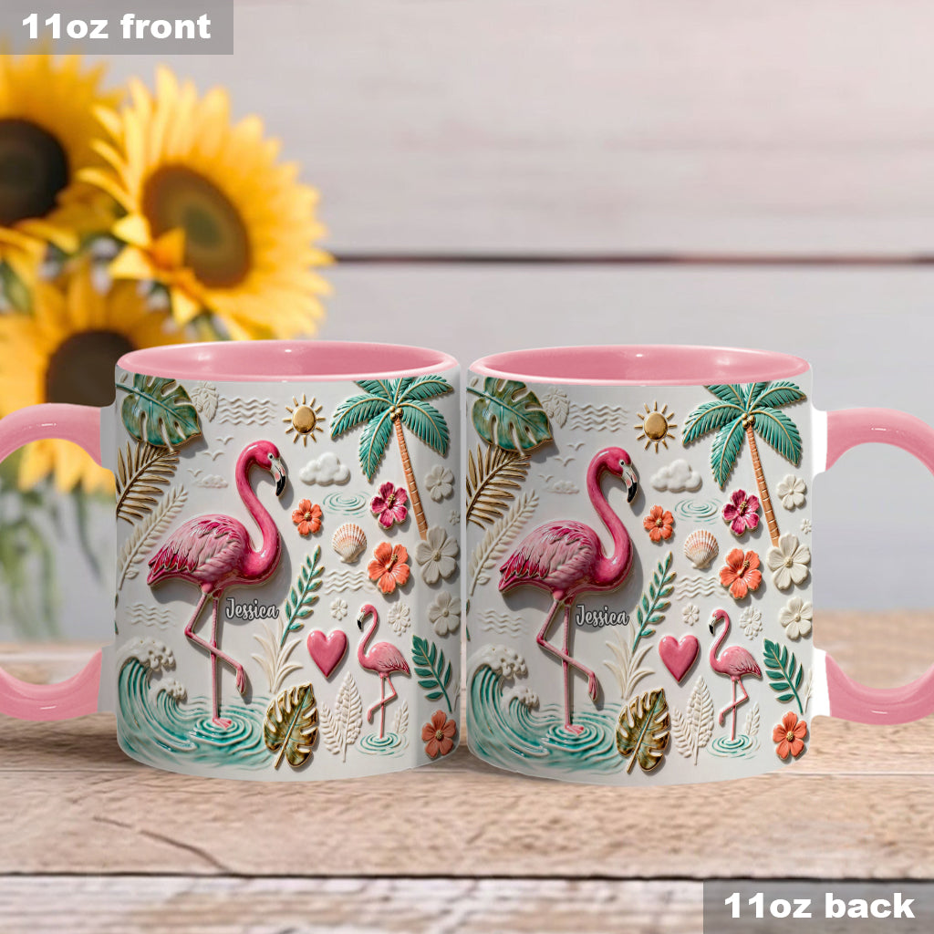 Flamingo-Liebe – Personalisierte Tasse und Untersetzer mit Flamingo-Motiv