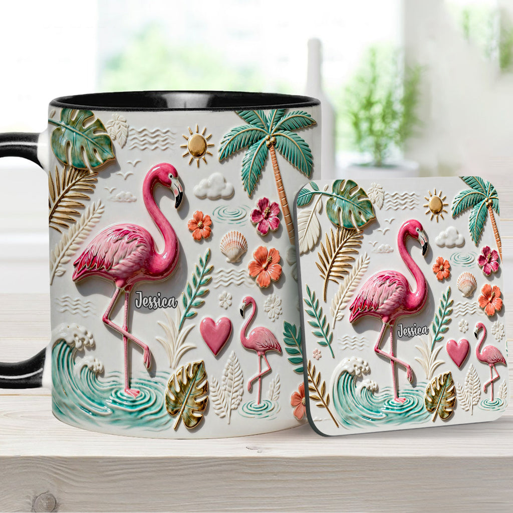 Flamingo-Liebe – Personalisierte Tasse und Untersetzer mit Flamingo-Motiv
