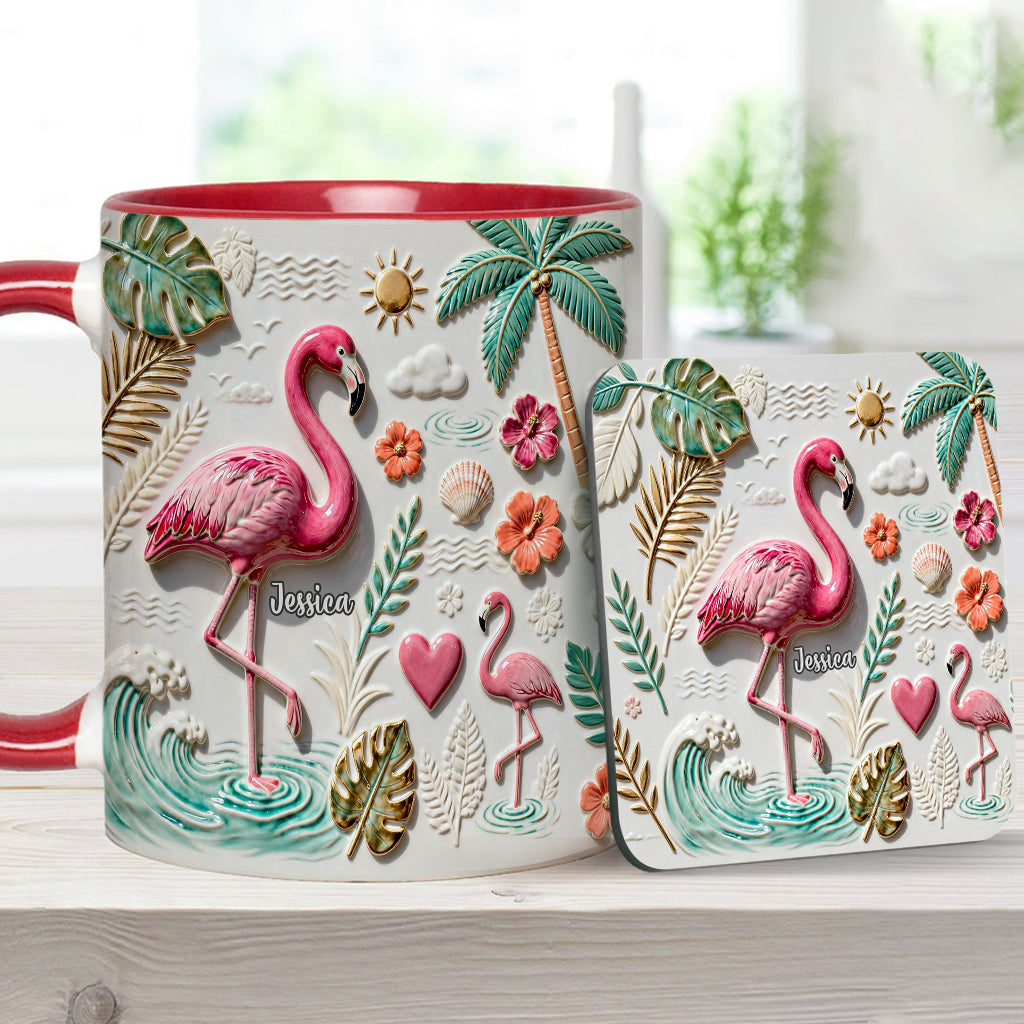 Flamingo-Liebe – Personalisierte Tasse und Untersetzer mit Flamingo-Motiv