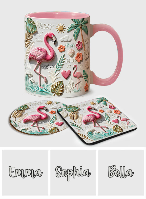 Flamingo-Liebe – Personalisierte Tasse und Untersetzer mit Flamingo-Motiv