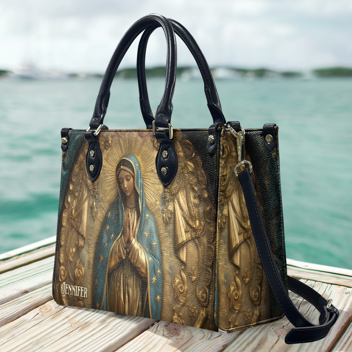Maria, unsere Mutter – Personalisierte christliche Lederhandtasche