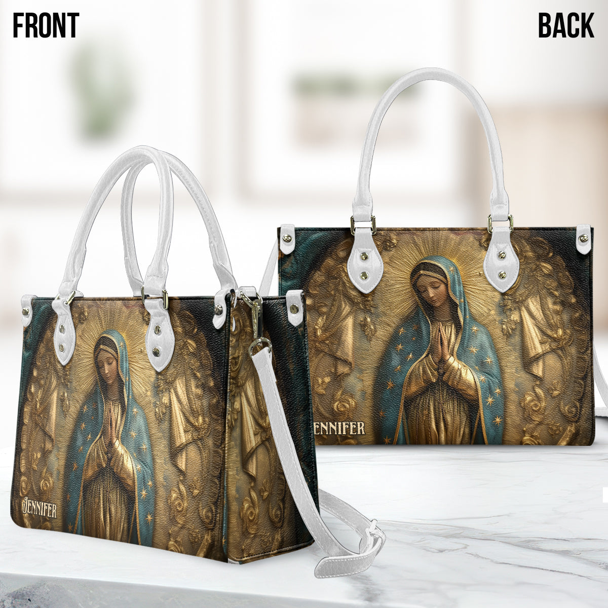 Maria, unsere Mutter – Personalisierte christliche Lederhandtasche