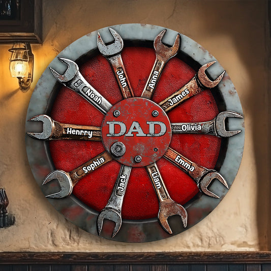 Papas Werkzeug - Personalisiertes rundes Metallschild für Väter