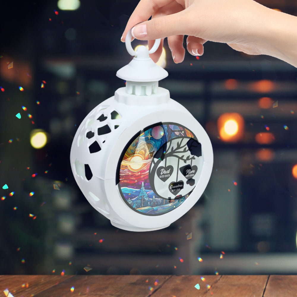 Ich vermisse dich – Personalisierte runde Gedenklaterne mit Licht