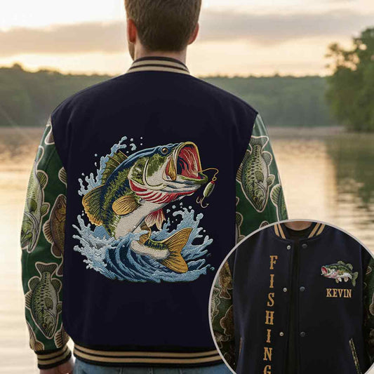 Love Fishing - Personalized Fishing Varsity Jacket