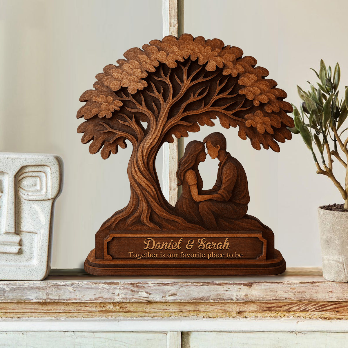 Gemeinsam sind wir am liebsten – personalisierte Holzplakette in Pärchenform