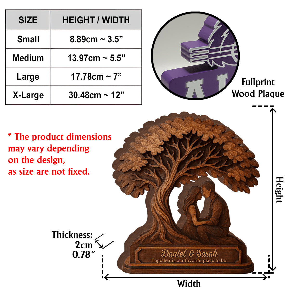 Gemeinsam sind wir am liebsten – personalisierte Holzplakette in Pärchenform