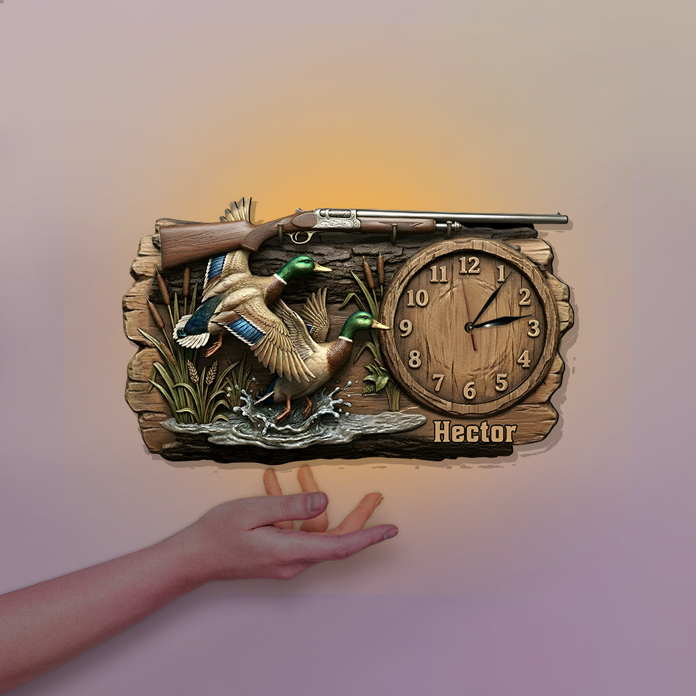 Entenjagd - Personalisierte LED-Wanduhr mit Jagdlicht