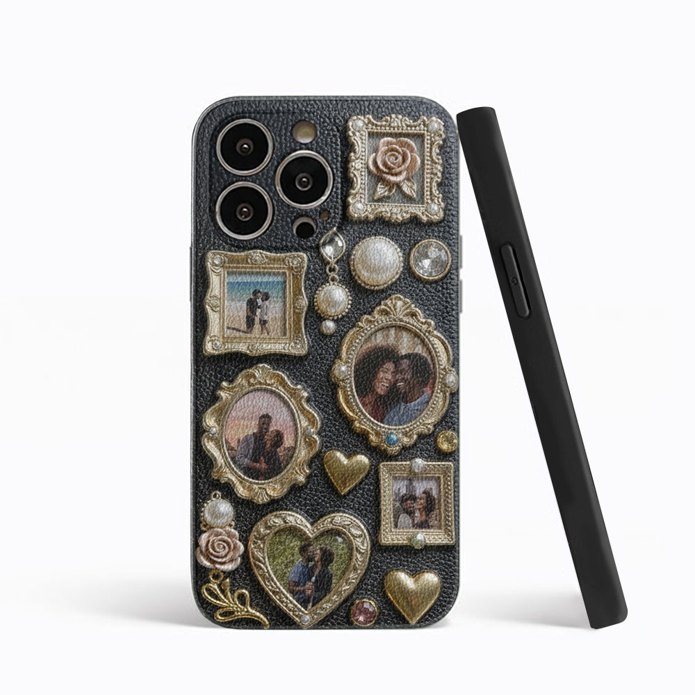 Couple Photo Frame Unique Gift - Personalized Couple Leather Phone Case