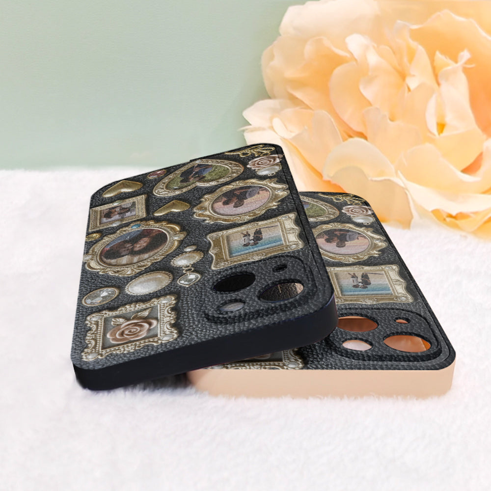 Couple Photo Frame Unique Gift - Personalized Couple Leather Phone Case