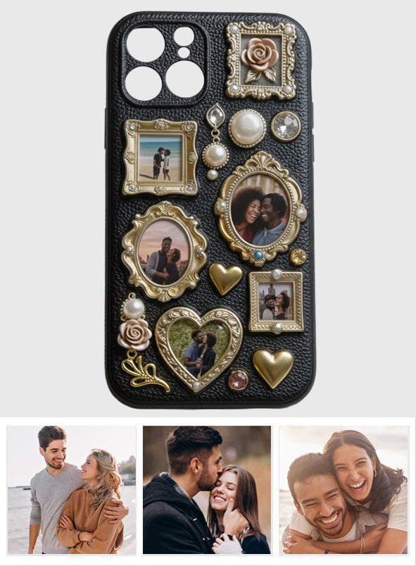 Couple Photo Frame Unique Gift - Personalized Couple Leather Phone Case