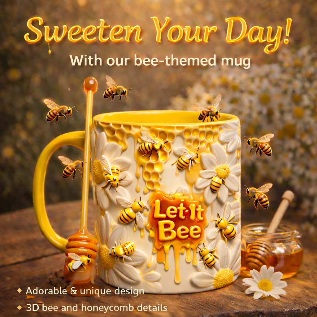 Let It Bee, Bee Flowers – Personalisierter Bienen-Akzentbecher mit Acryl-Rührstäbchen