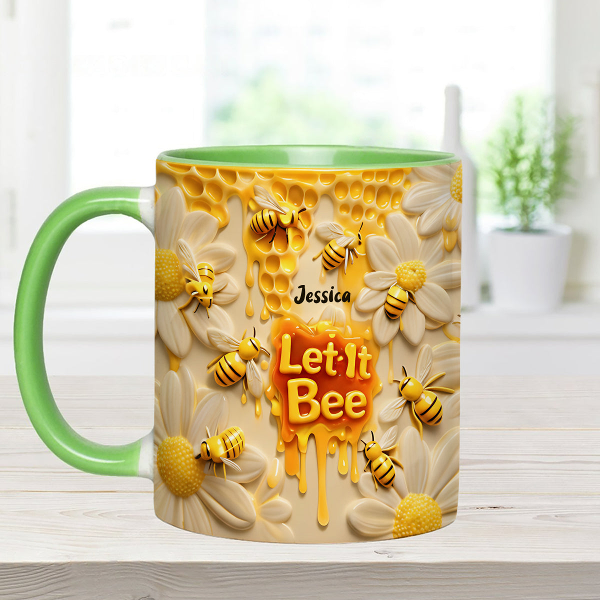 Let It Bee, Bee Flowers – Personalisierter Bienen-Akzentbecher mit Acryl-Rührstäbchen