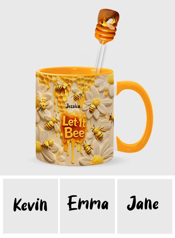 Let It Bee, Bee Flowers – Personalisierter Bienen-Akzentbecher mit Acryl-Rührstäbchen