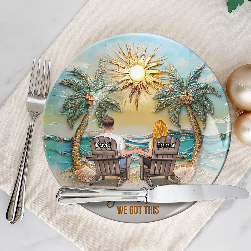 „Du und ich, wir schaffen das“ – Personalisierter runder Keramikteller für Paare