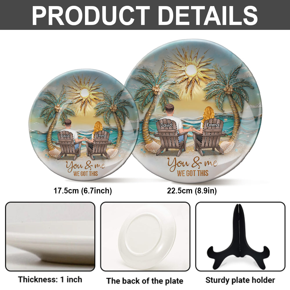 „Du und ich, wir schaffen das“ – Personalisierter runder Keramikteller für Paare