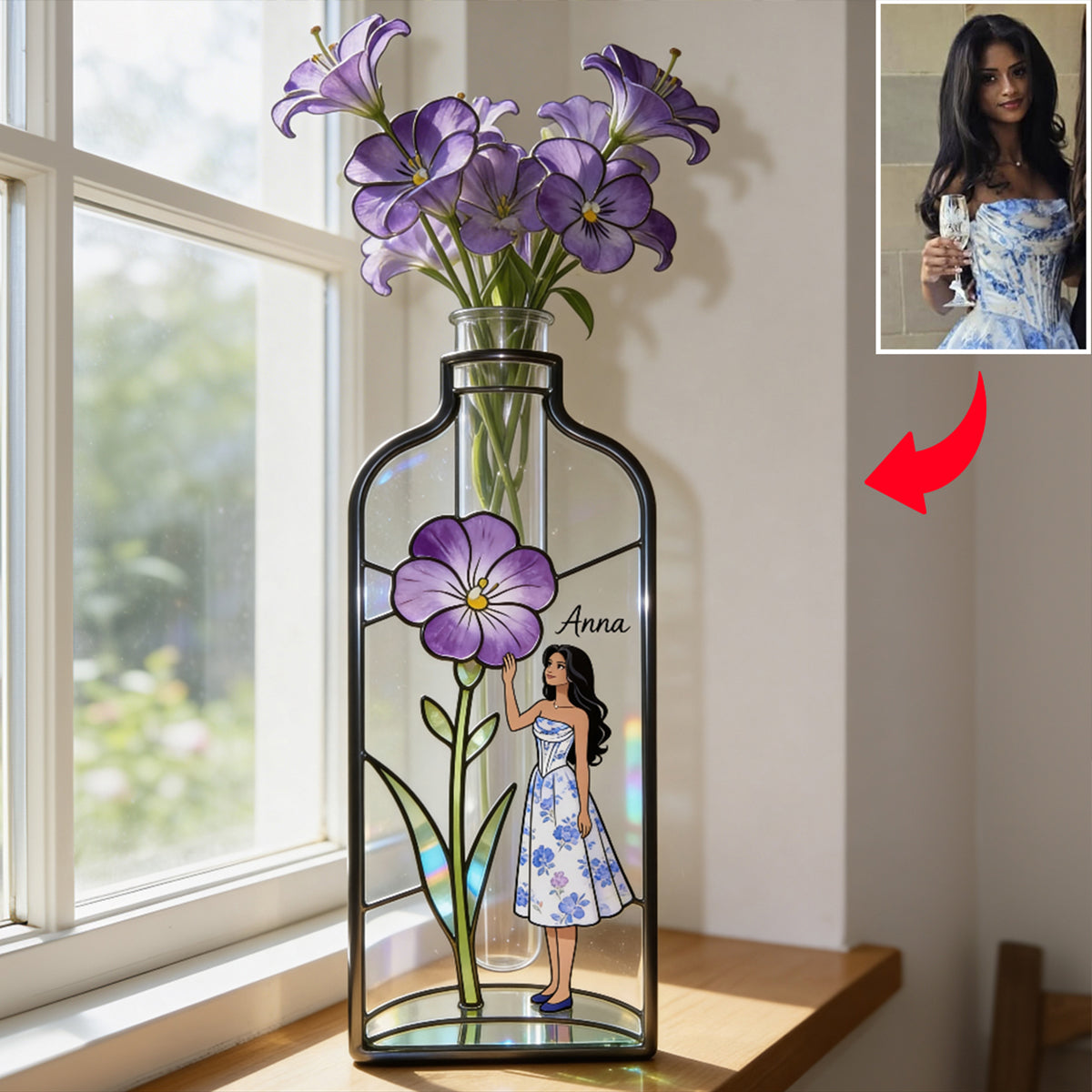 Custom Any Photo Favorite/ Birthmonth Flower - Personalized Birth Month Flower Custom Shape Acrylic Flower Vase