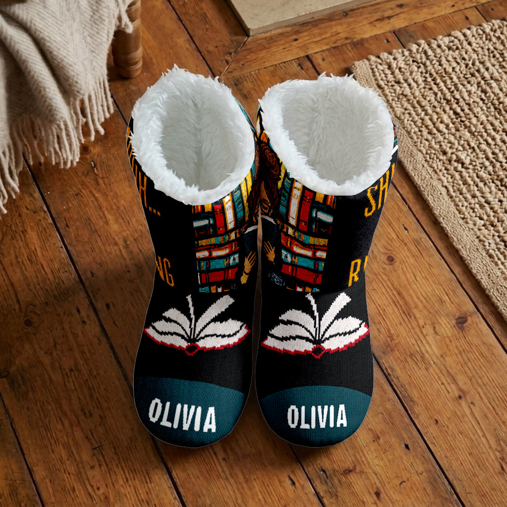 Shhh I'm Reading - Personalized Book Faux Fur Boot Slippers