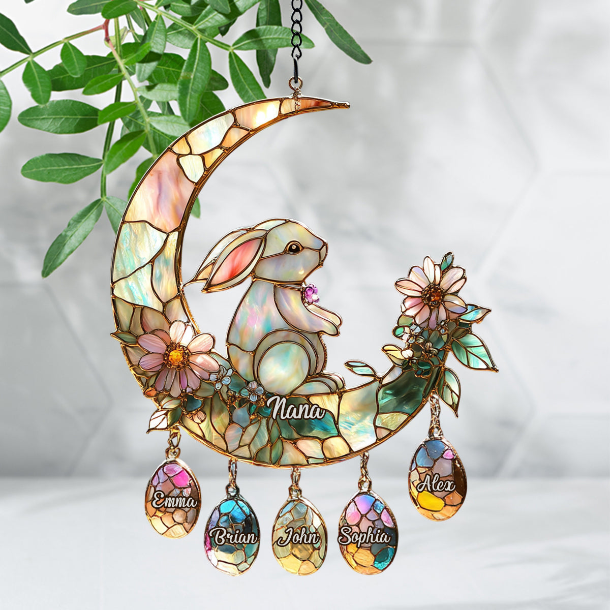 Grandma's Best Easter Gift - Personalized Grandma Window Hanging Suncatcher With Custom Charms