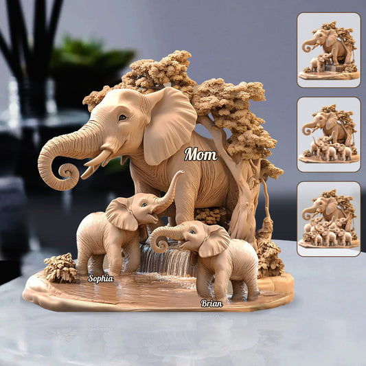 Geschenk für Mama & Kinder – Personalisierte Elefanten-Acrylplakette in individueller Form