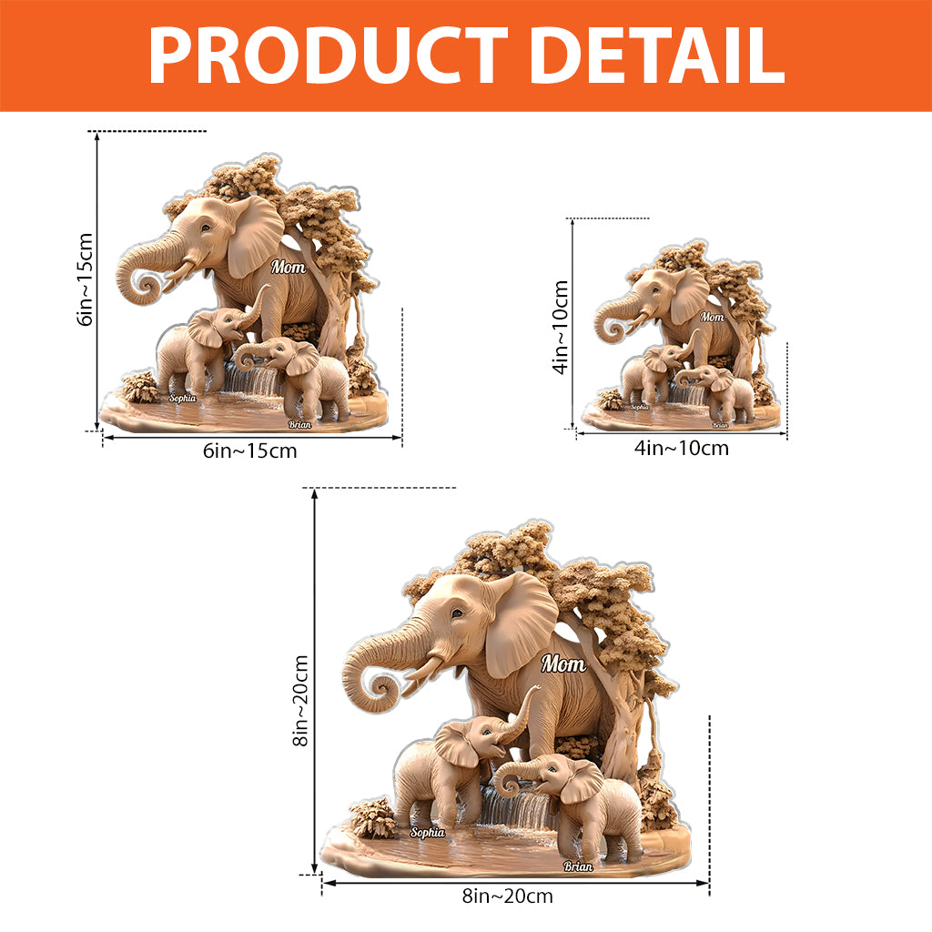 Geschenk für Mama & Kinder – Personalisierte Elefanten-Acrylplakette in individueller Form