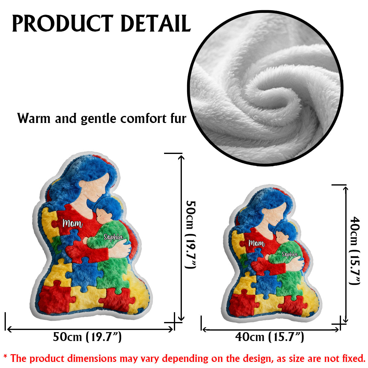 Mutter und Kind – Personalisiertes Kissen in Autismus-Form aus Kunstfell