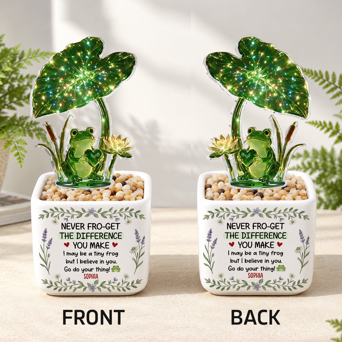 Emotional Support, Cute Frog - Personalized Frog LED Light Ceramic Pot