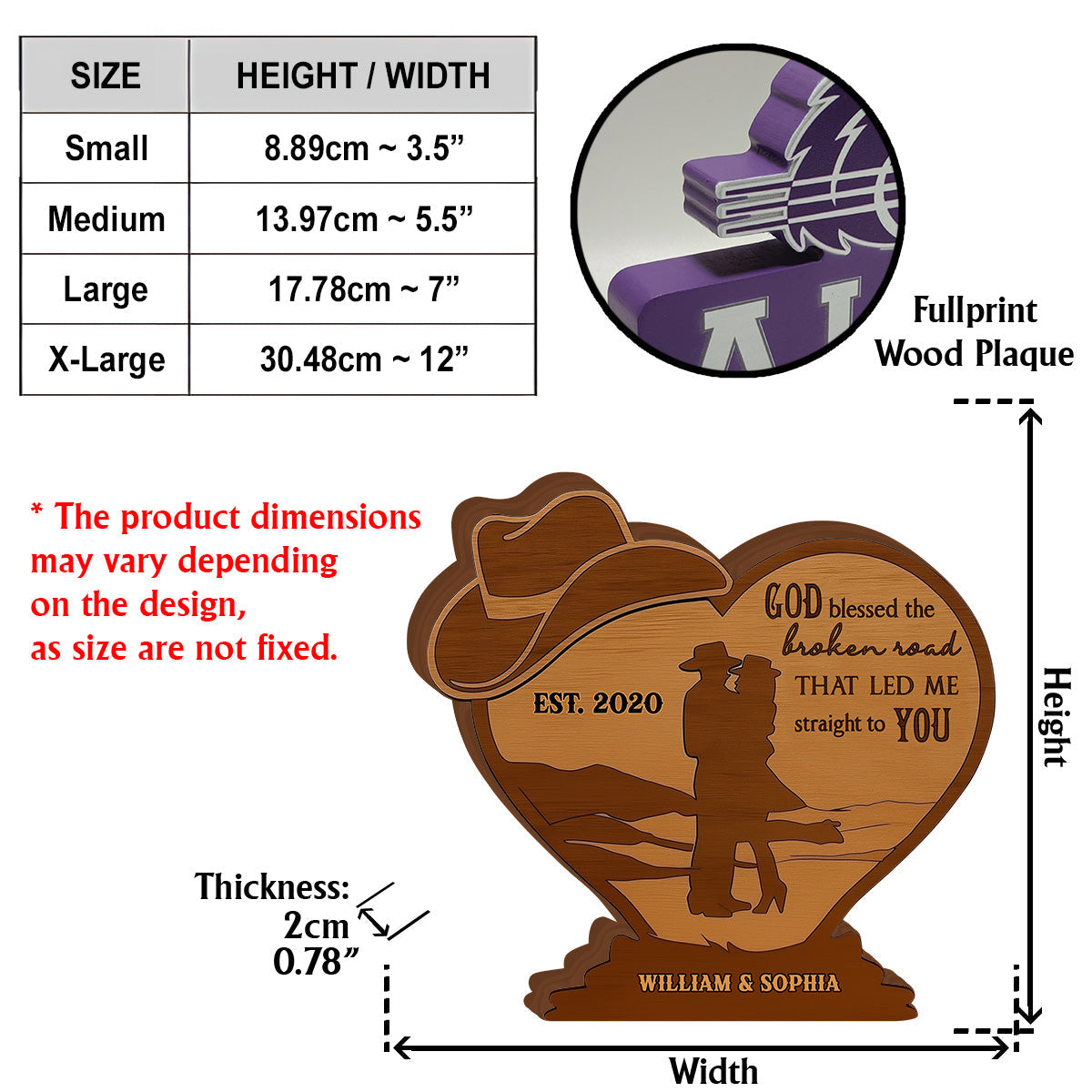 Cowboy-Paar – Gott segne den zerbrochenen Weg – Personalisierte Holzplakette in individueller Paarform