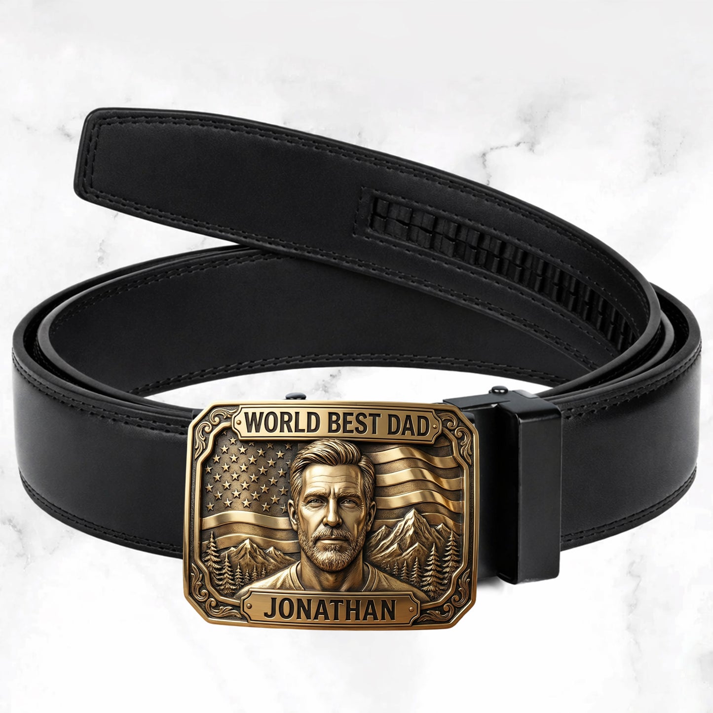 Unique Gift For Father's Day - Personalized Father Leather Belt With Shaped Buckle