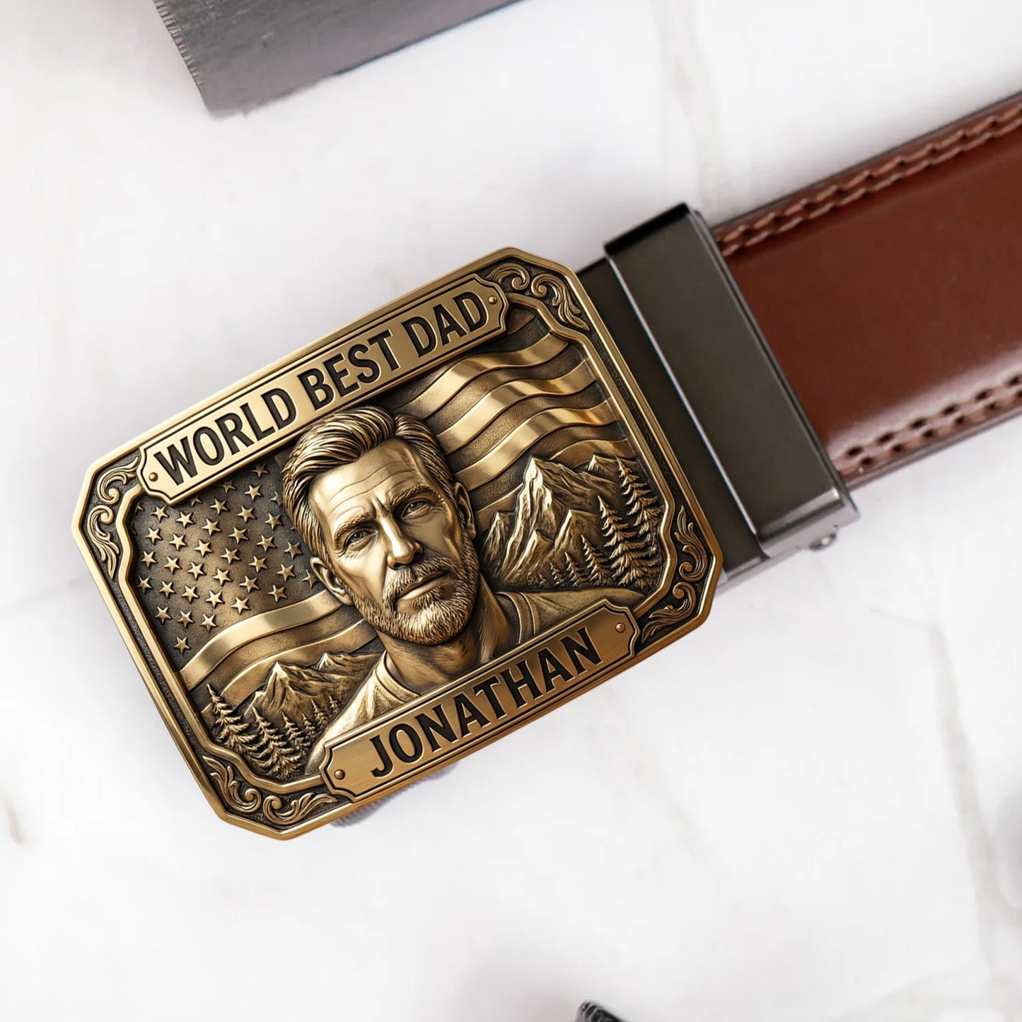 Unique Gift For Father's Day - Personalized Father Leather Belt With Shaped Buckle