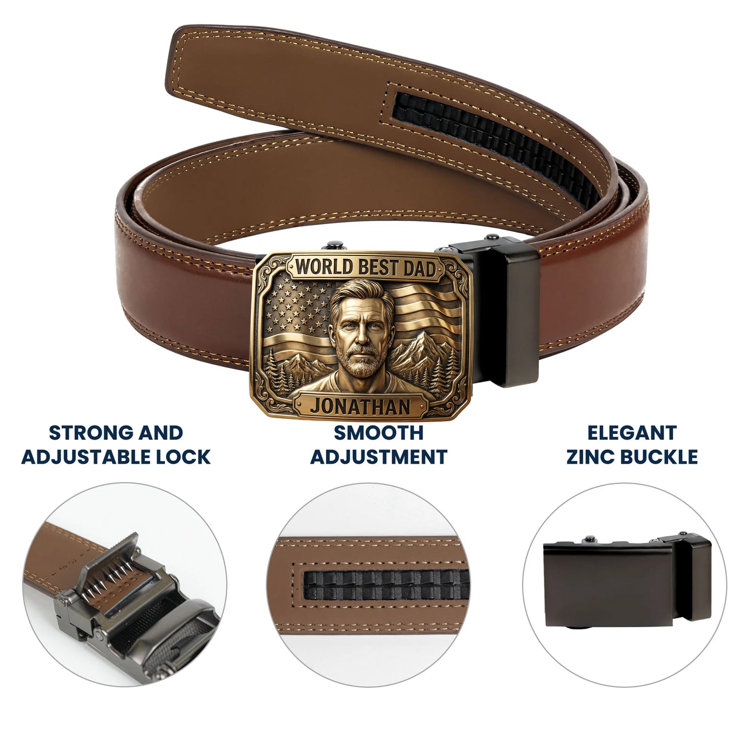 Unique Gift For Father's Day - Personalized Father Leather Belt With Shaped Buckle