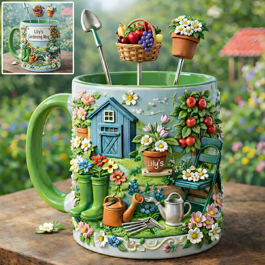 Gardening Mug, Gardening Lover Gift - Personalized Gardening Set Accent Mug With Acrylic Stirrers