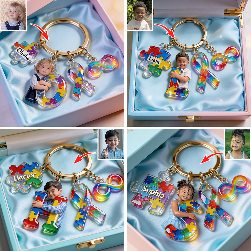 Autism Letter - Personalized Autism Awareness Keychain With Charms