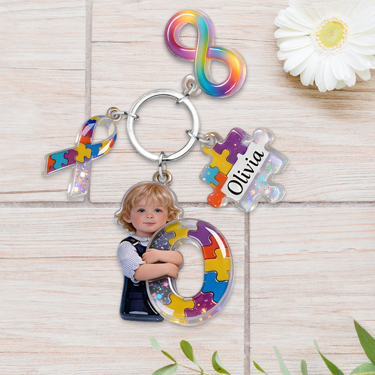 Autism Letter - Personalized Autism Awareness Keychain With Charms