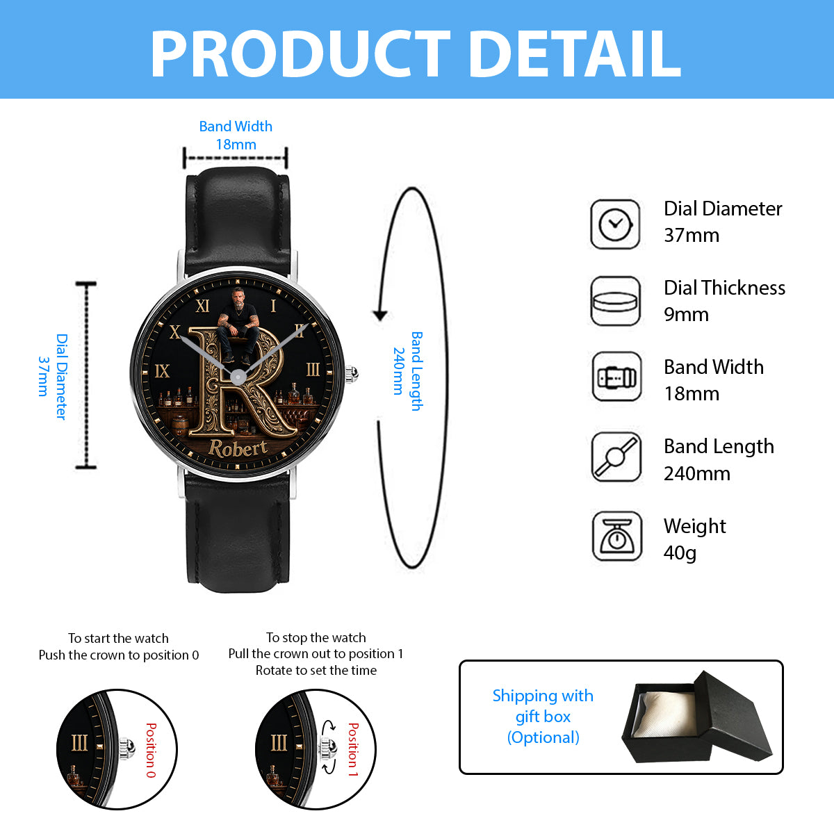 Any Photo Monogram - Personalized Real Men Hand Watch