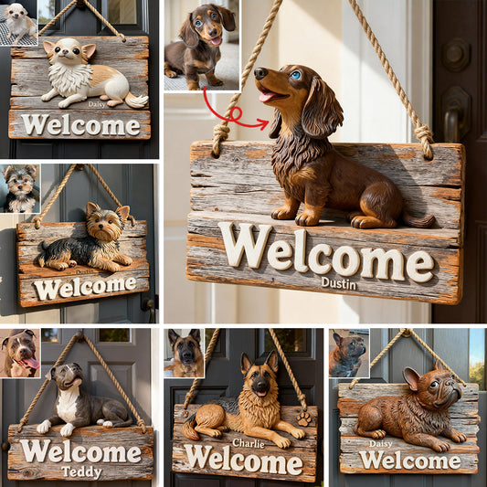 Welcome - Personalized Dog Custom Shaped Wood Sign