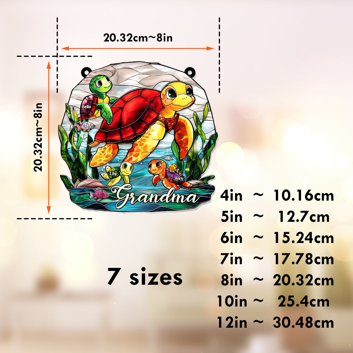 Oma Schildkröte – Personalisierter Fensterhänger mit Sonnenfänger-Motiv