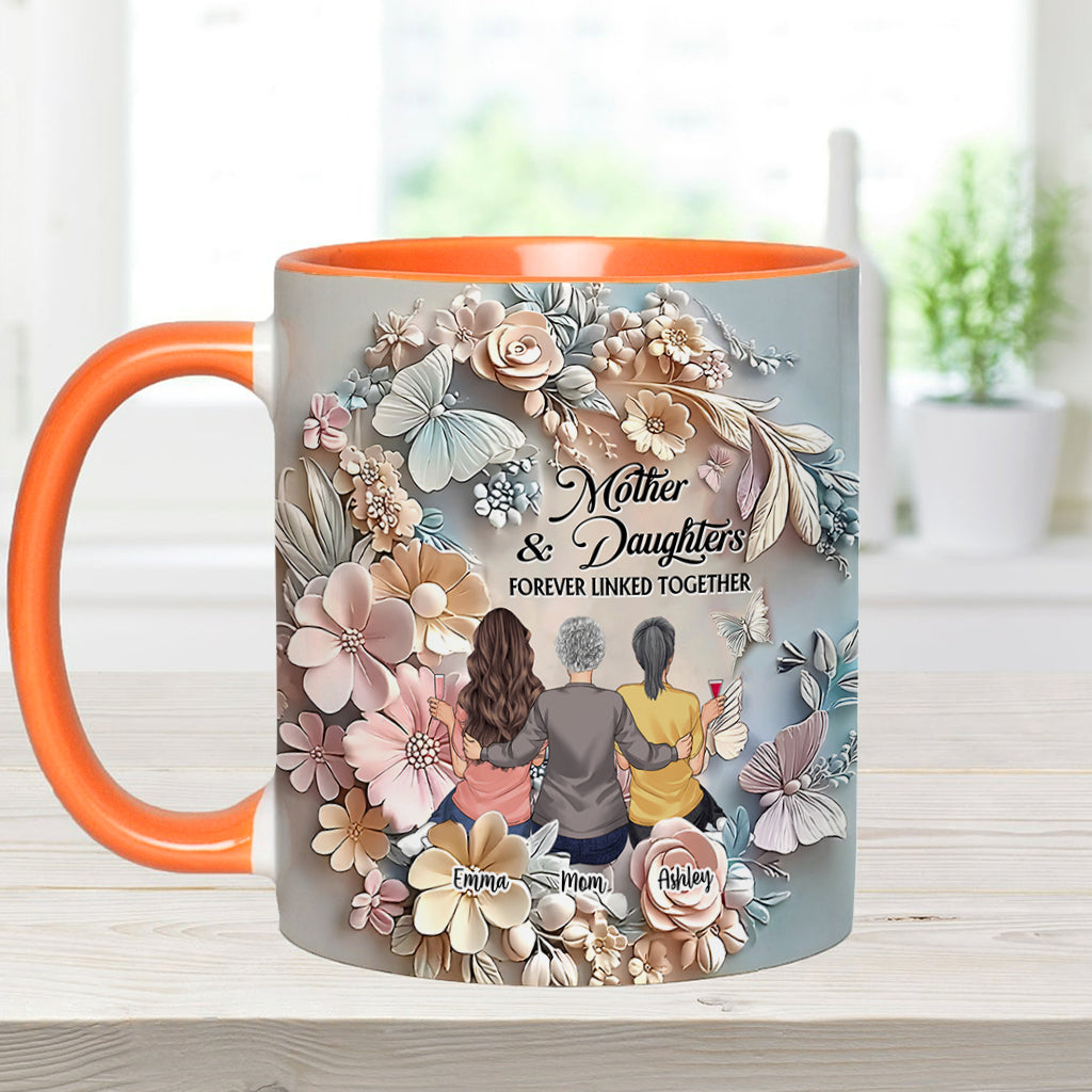 Mother And Daughters Forever Linked Together - Personalized Mother Accent Mug