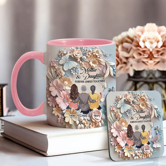 Mutter und Töchter – für immer verbunden – Personalisierte Tasse mit Muttermotiv