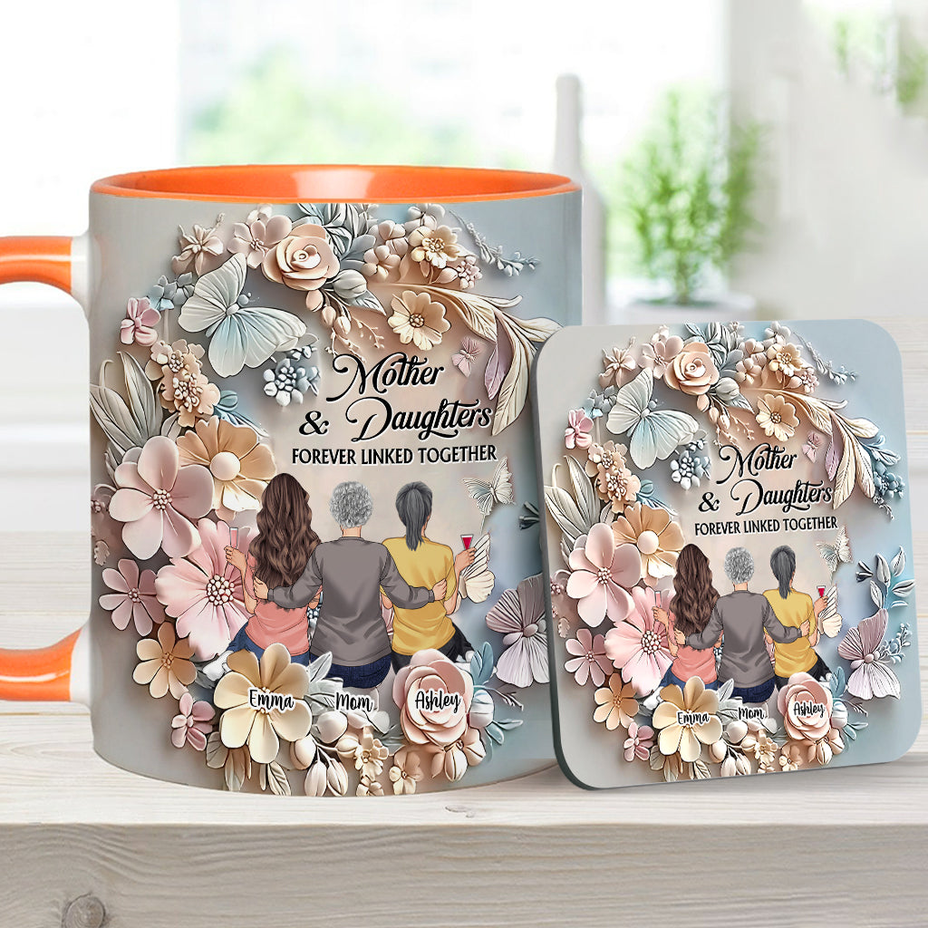 Mother And Daughters Forever Linked Together - Personalized Mother Accent Mug