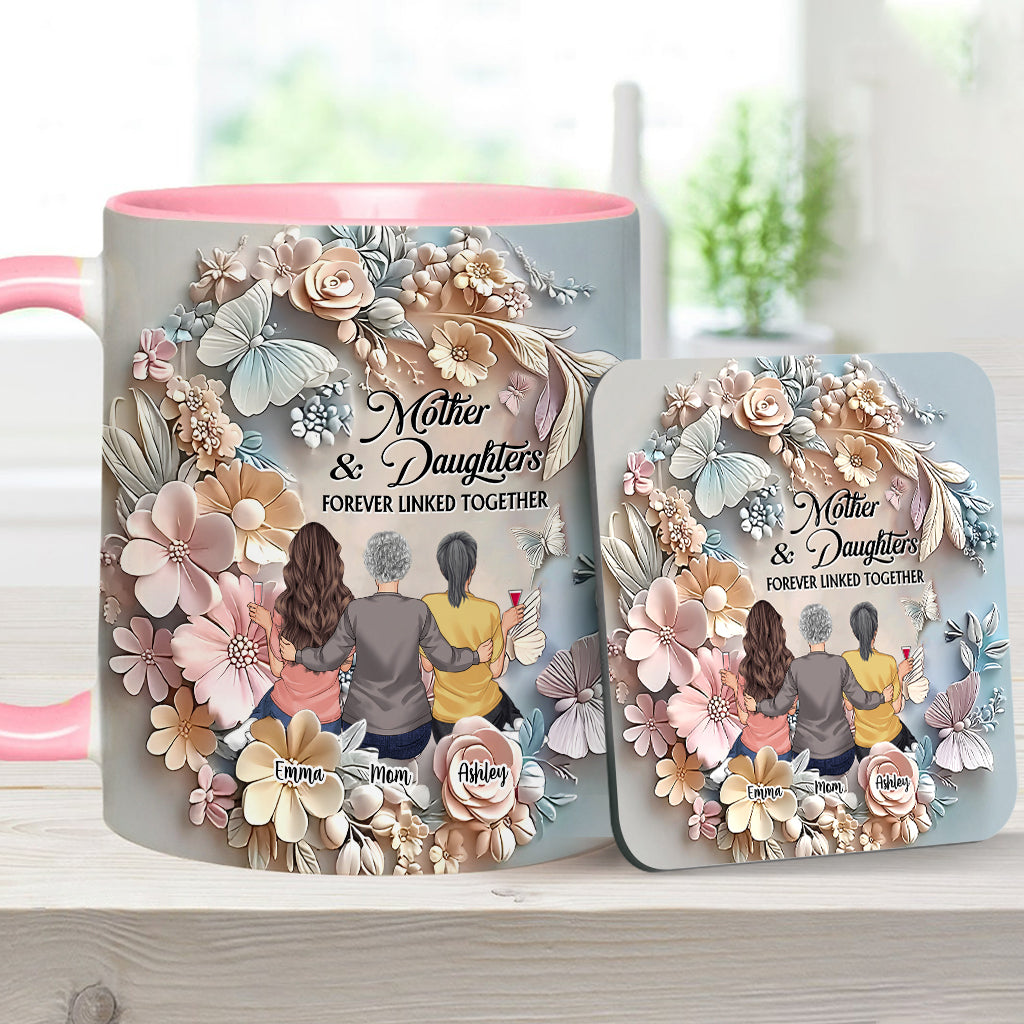 Mother And Daughters Forever Linked Together - Personalized Mother Accent Mug