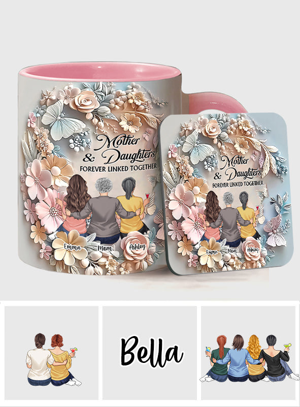 Mother And Daughters Forever Linked Together - Personalized Mother Accent Mug